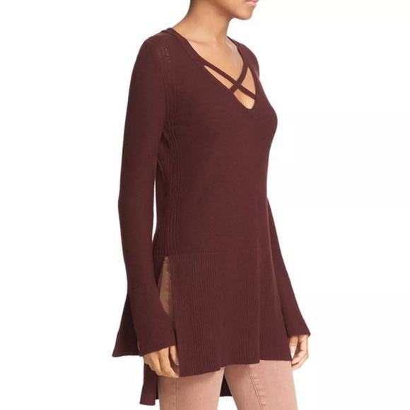 New Free People Crisscross Long-Sleeve Tunic Sweater in Mocha - Size L - Picture 4 of 10